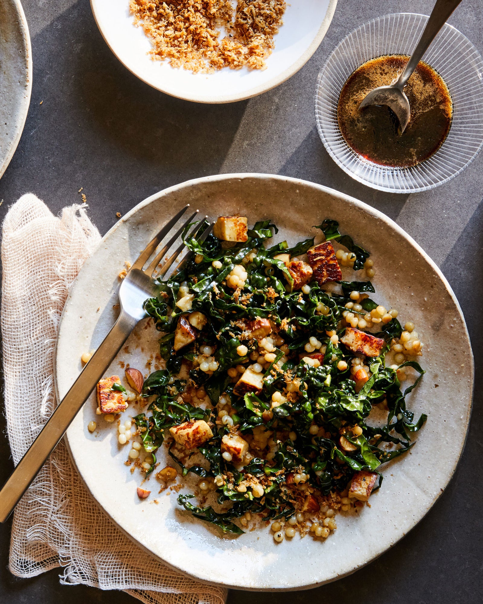 pearled-couscous-salad-with-kale,-halloumi,-and-za’atar